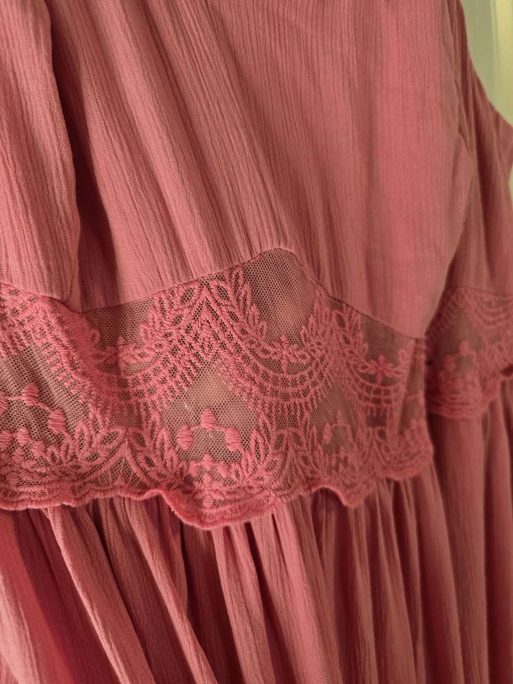 torrid Solid Pink Gauze Maxi Dress with Lace Waist Detail - Picture 9 of 11